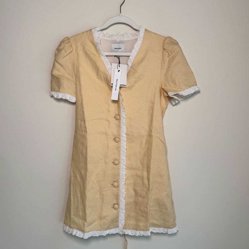 NWT REFORMATION BRESLYN LINEN DRESS-PARMESAN- XS - Picture 3 of 8